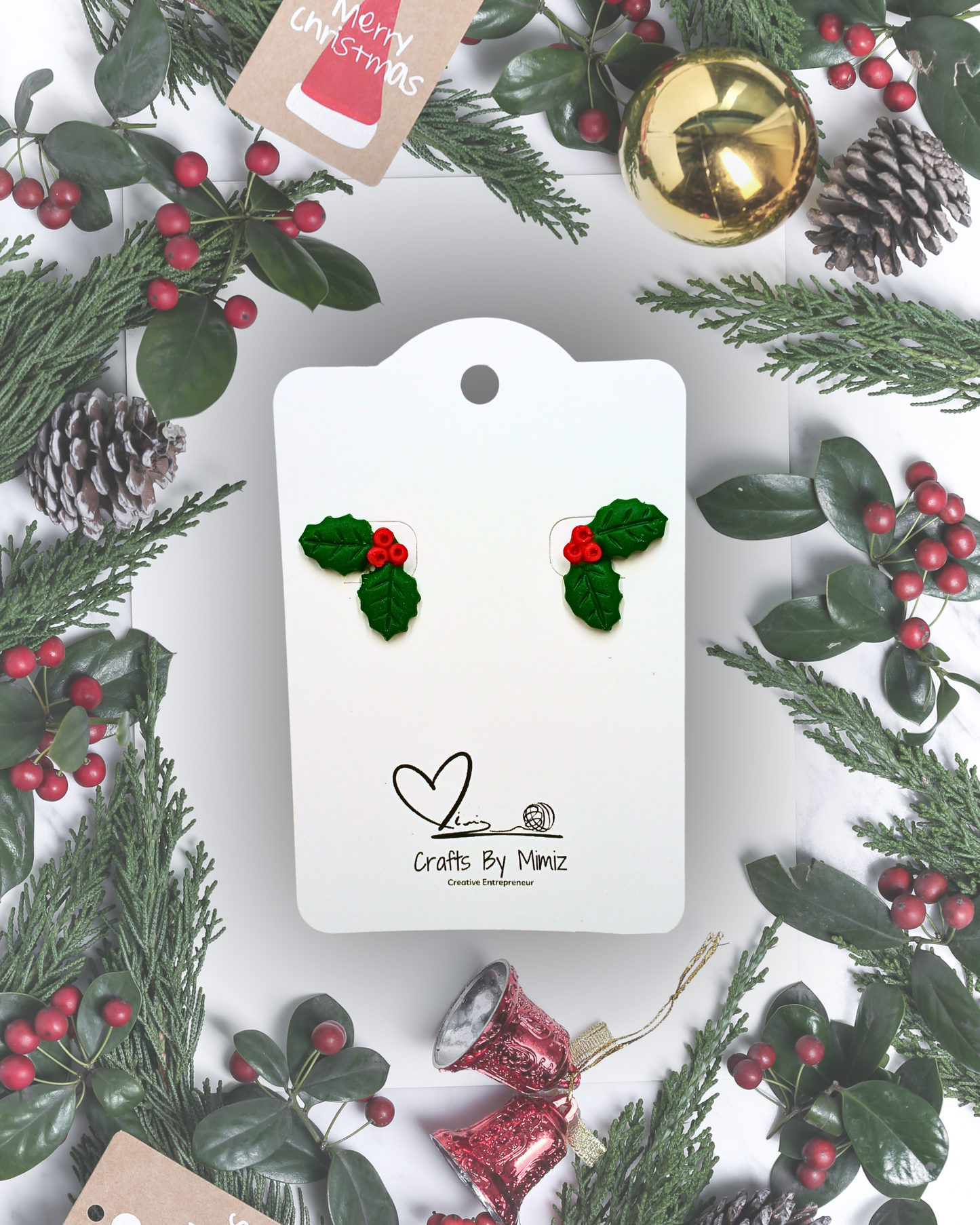 Christmas Holly Studs