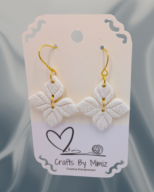 Handmade polymer clay clover earrings in white with gold-filled hooks